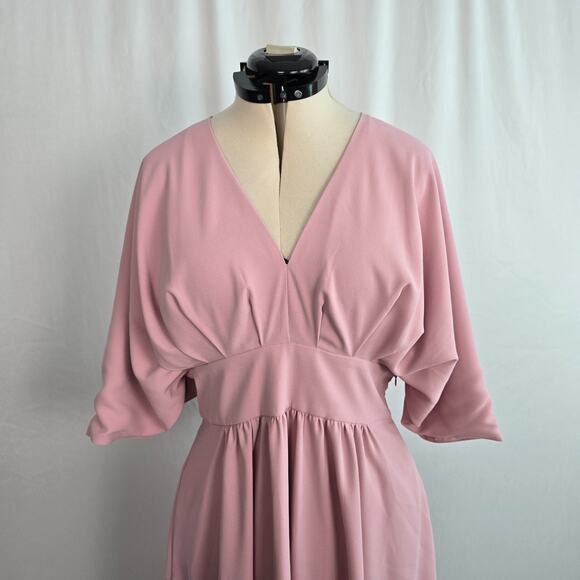 Alexia Admor Midi Party Dress Women's 14 Dusty Pink Deep V-Neck Ruffle - Picture 4 of 16